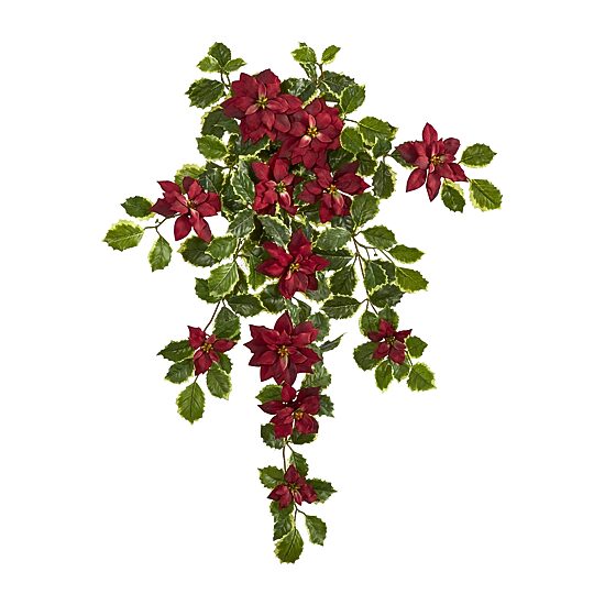Nearly Natural 30in. Faux Poinsettia Holly Plant Red 2-pc. Christmas Tabletop Decor