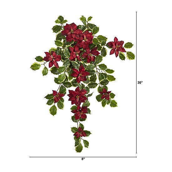 Nearly Natural 30in. Faux Poinsettia Holly Plant Red 2-pc. Christmas Tabletop Decor