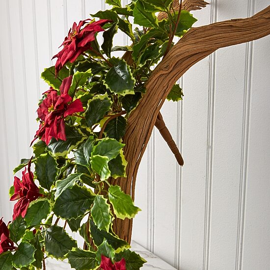 Nearly Natural 30in. Faux Poinsettia Holly Plant Red 2-pc. Christmas Tabletop Decor