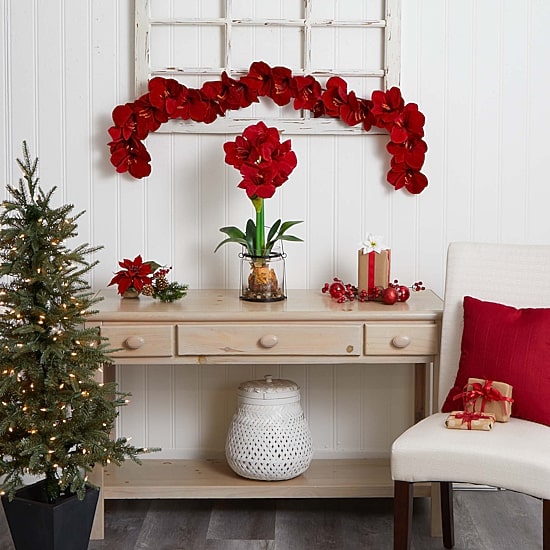 Nearly Natural 5ft. Amaryllis Silk Christmas Indoor Garland