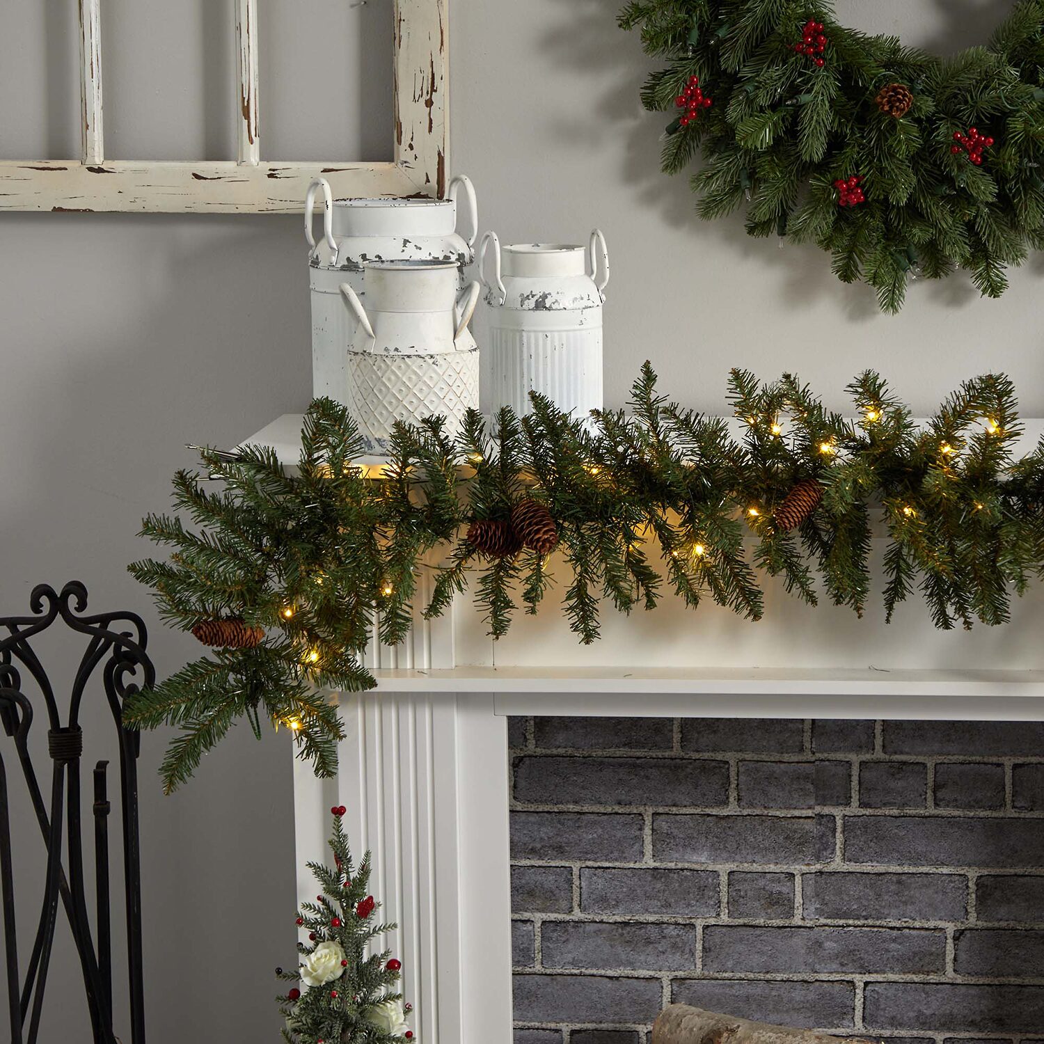 Nearly Natural 6ft. Mixed Pines Faux Pre-Lit Christmas Indoor Garland