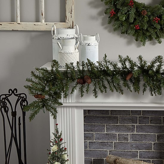 Nearly Natural 6ft. Mixed Pines Faux Pre-Lit Christmas Indoor Garland