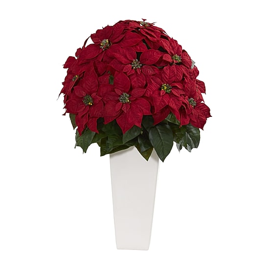 Nearly Natural 32in. Poinsettia Faux Plant In Planter Christmas Tabletop Decor