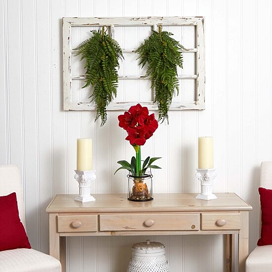 Nearly Natural 28" Fern Artificial Teardrop Set Of 2 Swag