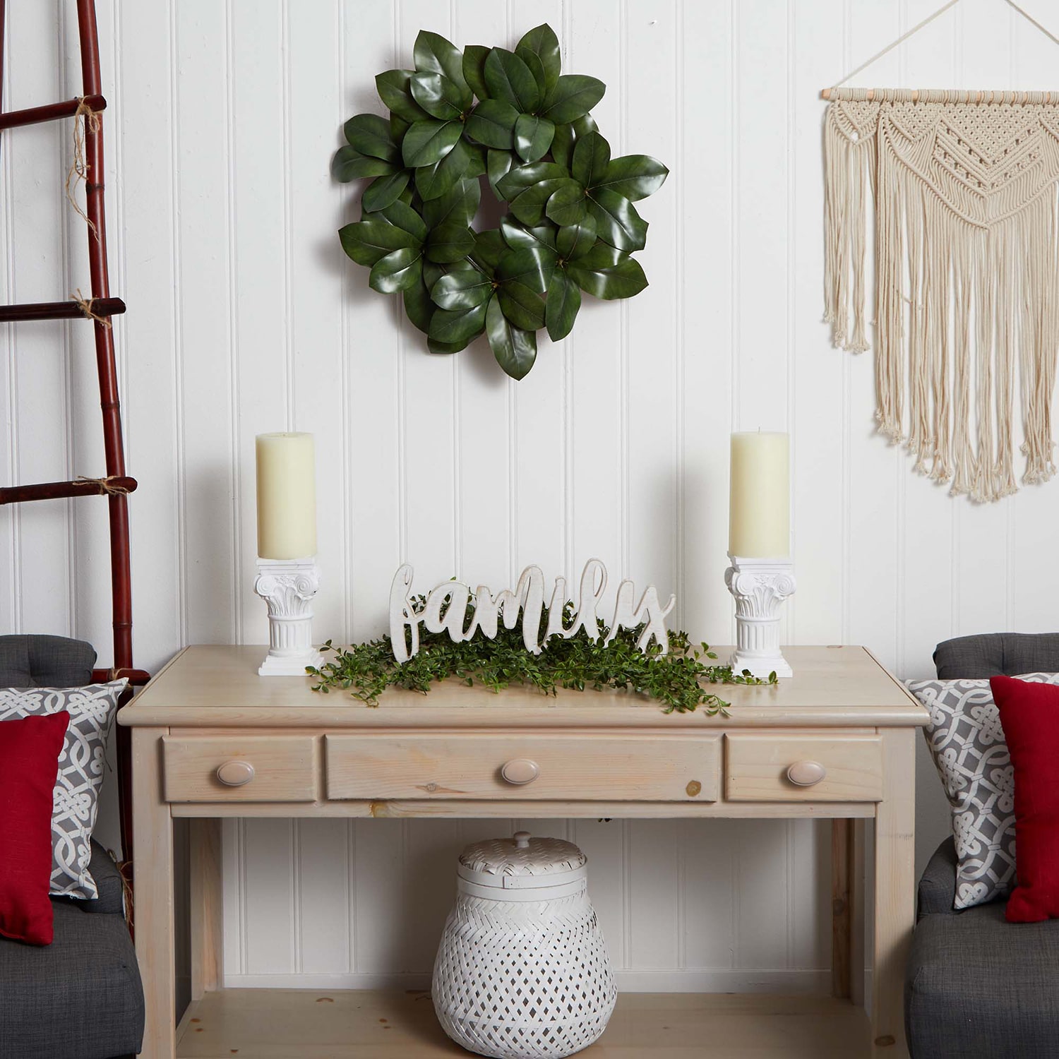 Nearly Natural 22in Magnla Leaf Wreath