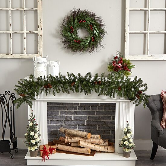 Nearly Natural 20in Cedar Berry Wreath