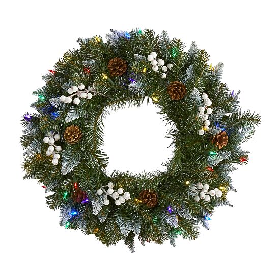 Nearly Natural Snow Pre-Lit Wreath