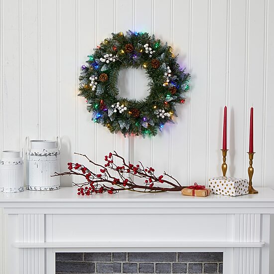 Nearly Natural Snow Pre-Lit Wreath