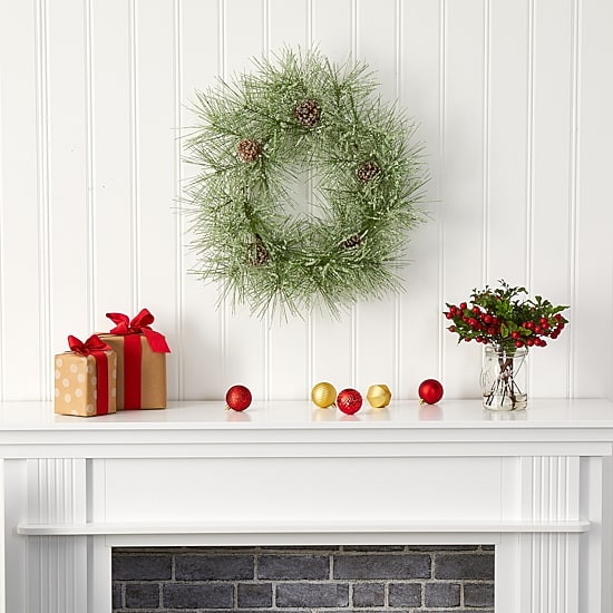 Nearly Natural Iced Pine Artificial Wreath