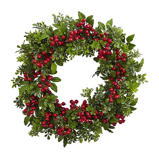 Nearly Natural 24in. Berry Boxwood Wreath
