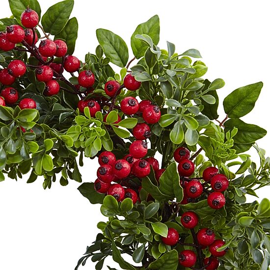 Nearly Natural 24in. Berry Boxwood Wreath