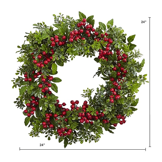 Nearly Natural 24in. Berry Boxwood Wreath