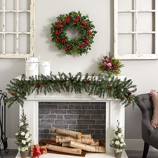 Nearly Natural 24in. Berry Boxwood Wreath