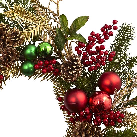Nearly Natural 24in. Ornament Pine & Pinecone Wreath