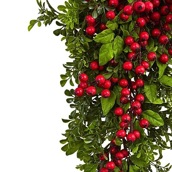 Nearly Natural 26in. Berry Boxwood Teardrop Wreath