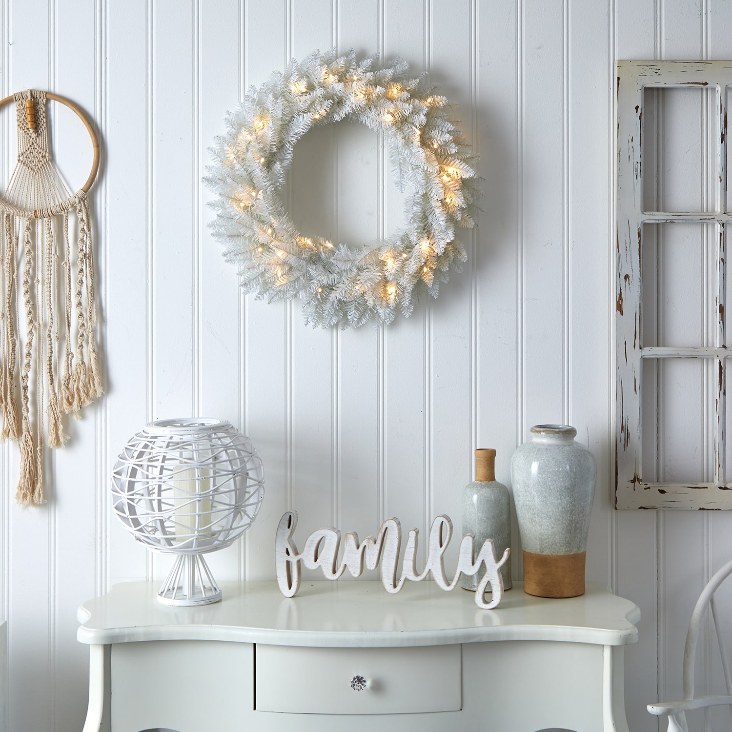 Nearly Natural 24in. Spruce Artificial Pre-Lit Wreath