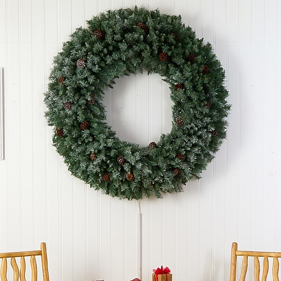 Nearly Natural 60in. Faux Pine Pinecones Pre-Lit Wreath