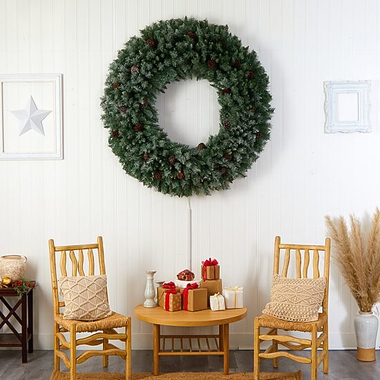 Nearly Natural 60in. Faux Pine Pinecones Pre-Lit Wreath