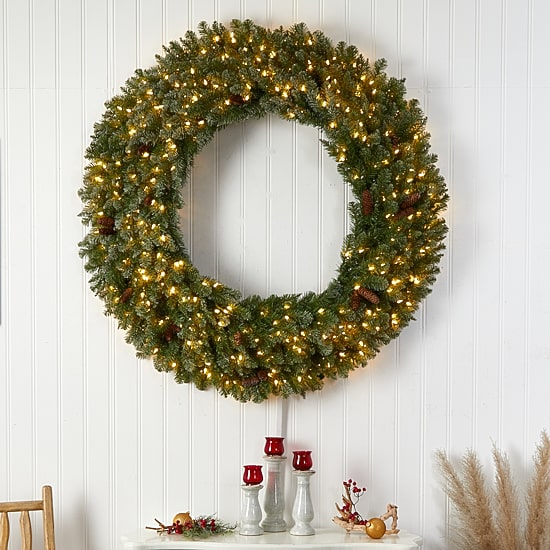Nearly Natural 5ft. Flocked Faux Pre-Lit Wreath