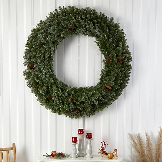 Nearly Natural 5ft. Flocked Faux Pre-Lit Wreath