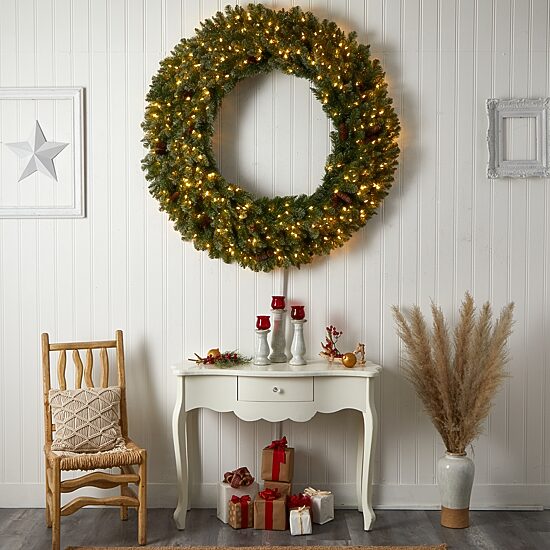 Nearly Natural 5ft. Flocked Faux Pre-Lit Wreath