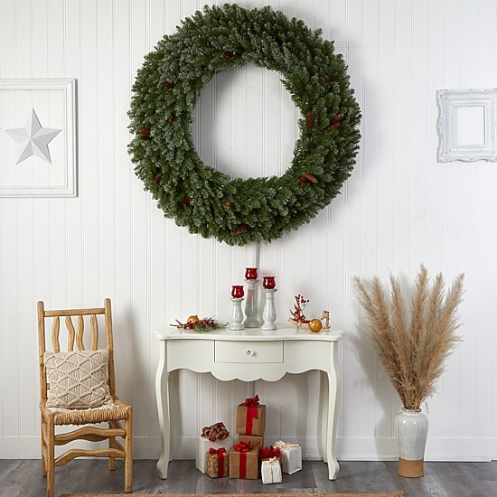 Nearly Natural 5ft. Flocked Faux Pre-Lit Wreath
