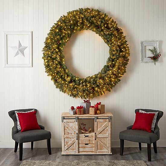 Nearly Natural 6ft. Giant Flocked Faux Pre-Lit Wreath