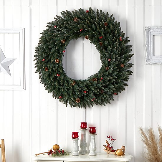 Nearly Natural 4ft. Large Flocked Faux Pre-Lit Wreath