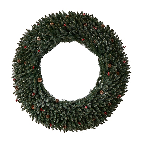 Nearly Natural 5ft. Large Flocked Faux Pre-Lit Wreath