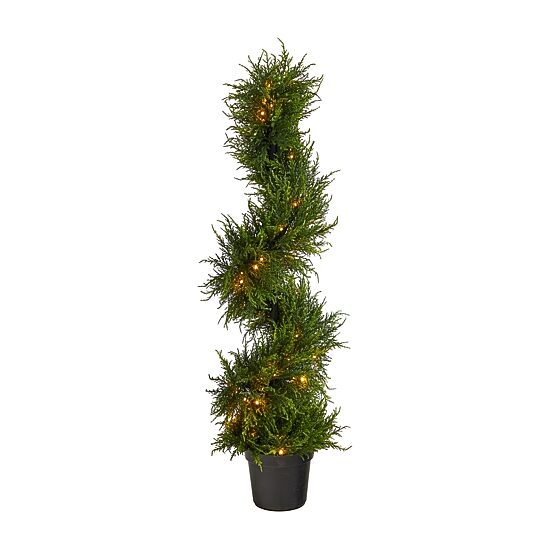 Nearly Natural Spiral Cypress Faux 3 1/2 Foot Pre-Lit Christmas Tree