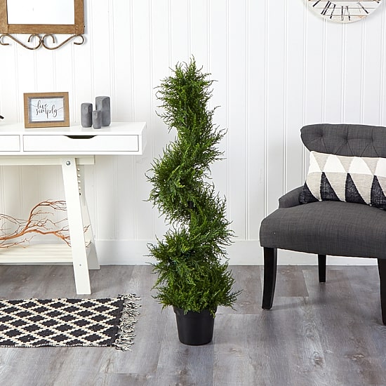 Nearly Natural Spiral Cypress Faux 3 1/2 Foot Pre-Lit Christmas Tree