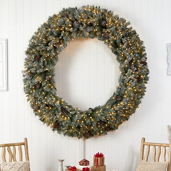 Nearly Natural 72in. Faux Pine Pinecones Pre-Lit Wreath
