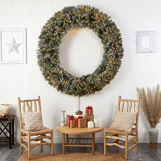 Nearly Natural 72in. Faux Pine Pinecones Pre-Lit Wreath