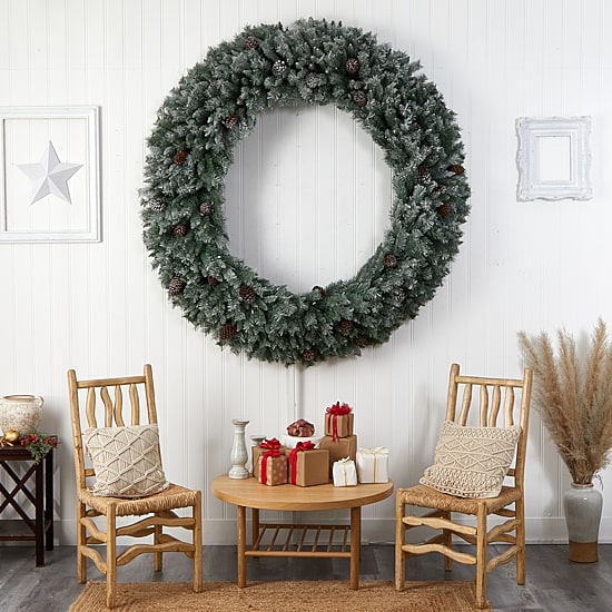 Nearly Natural 72in. Faux Pine Pinecones Pre-Lit Wreath