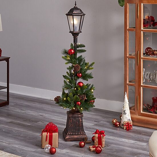 Nearly Natural 5ft. Lamp Post With Faux Greenery Christmas Tabletop Decor