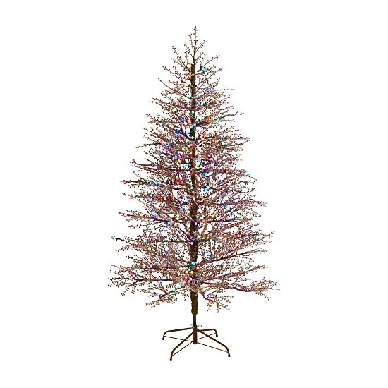 Nearly Natural Frosted Berry Twig Faux 7 Foot Pre-Lit Christmas Tree