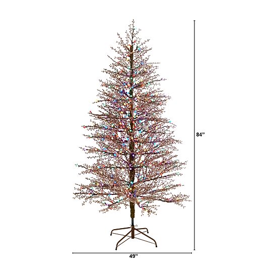 Nearly Natural Frosted Berry Twig Faux 7 Foot Pre-Lit Christmas Tree