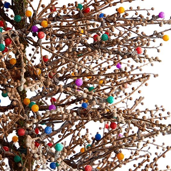 Nearly Natural Frosted Berry Twig Faux 7 Foot Pre-Lit Christmas Tree
