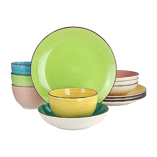 Elama Hudson 12-pc. Double Bowl Stoneware Dinnerware Set