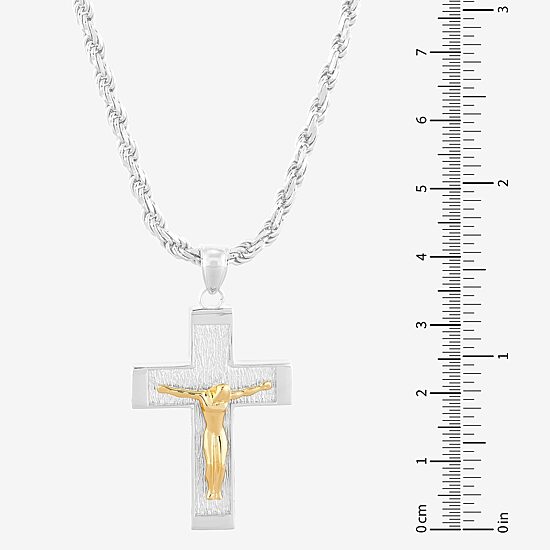 Mens Sterling SIlver & 18K Gold Over Silver Crucifix Cross Pendant Necklace