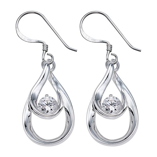 Sterling Silver Cubic Zirconia Teardrop Earrings      