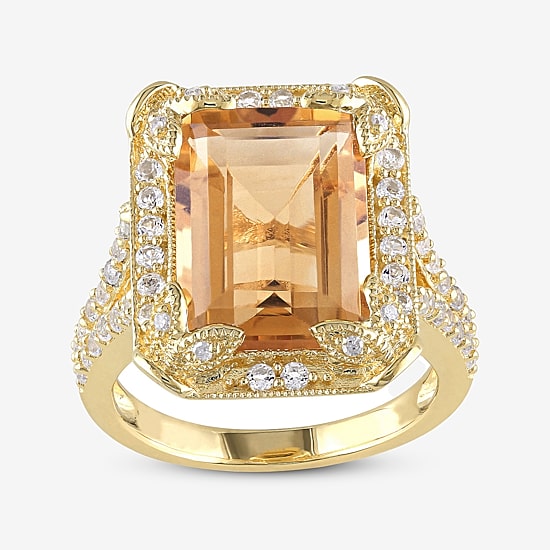 Genuine Citrine, White Topaz and Diamond-Accent Ring