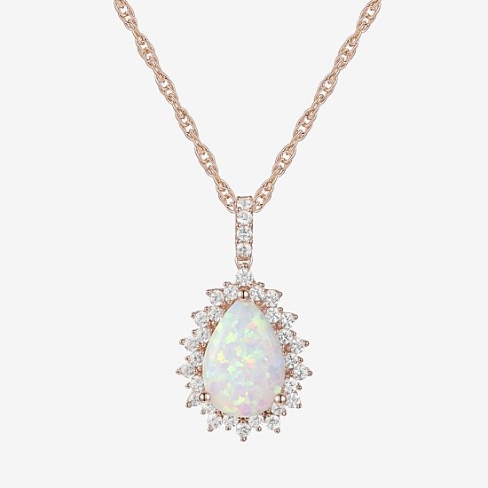 Womens Lab Created White Opal 14K Rose Gold Over Silver 18 Inch Pendant Necklace