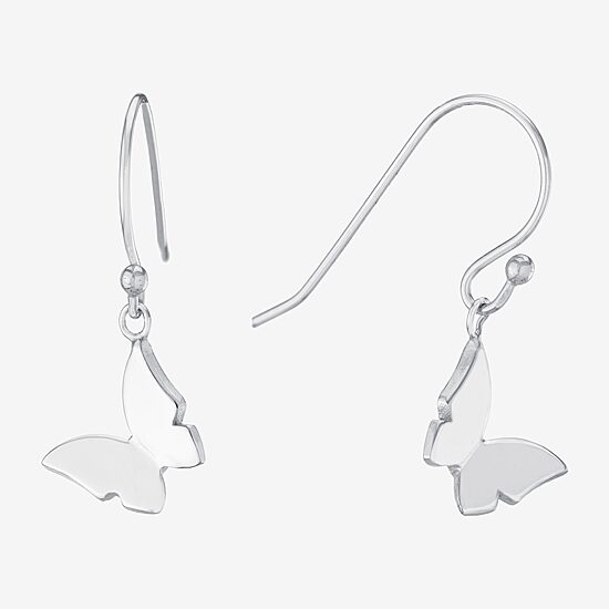 Silver Treasures Womens Sterling Silver Butterfly Drop Earrings