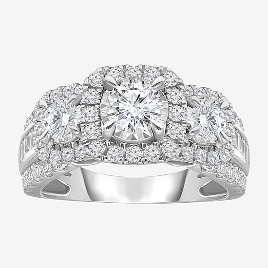 (I / I1) Love Lives Forever Womens 2 CT. T.W. Lab Grown White Diamond 10K or 14K White Gold Cushion Side Stone 3-Stone Engagement Ring