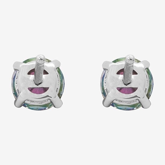 Silver Treasures Multi Color Cubic Zirconia Sterling Silver 4.8mm Round Stud Earrings