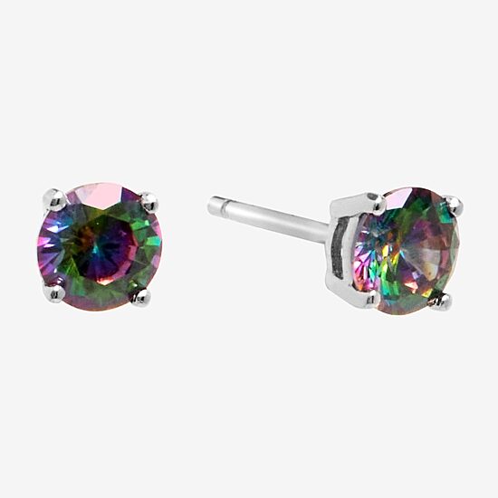 Silver Treasures Multi Color Cubic Zirconia Sterling Silver 4.8mm Round Stud Earrings