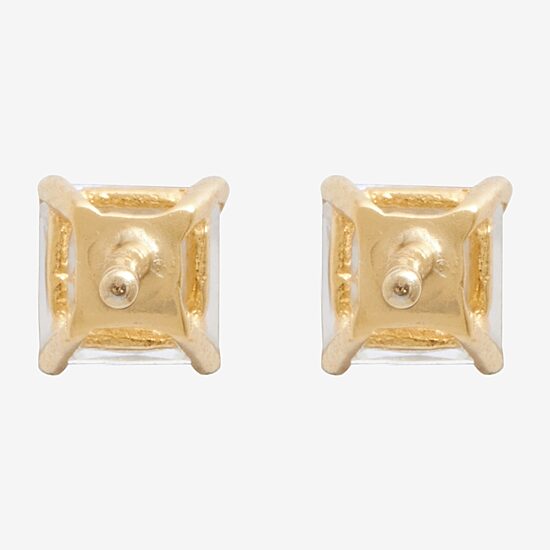 Silver Treasures Cubic Zirconia 14K Gold Over Silver 4.5mm Square Stud Earrings