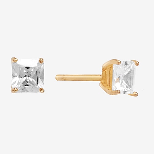 Silver Treasures Cubic Zirconia 14K Gold Over Silver 4.5mm Square Stud Earrings, One Size