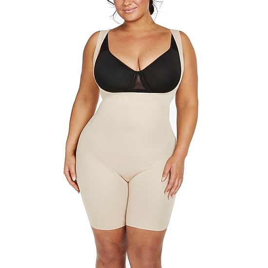 Naomi & Nicole® Plus Size Open-Bust Mid-Thigh Bodysuit-7776